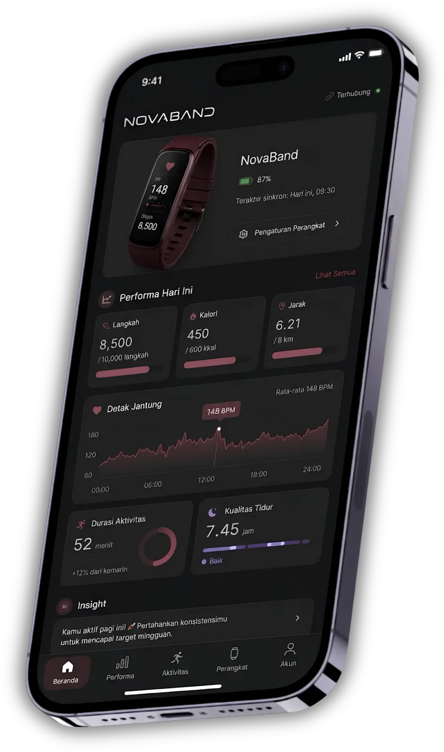 Tampilan aplikasi Nova-Band di smartphone