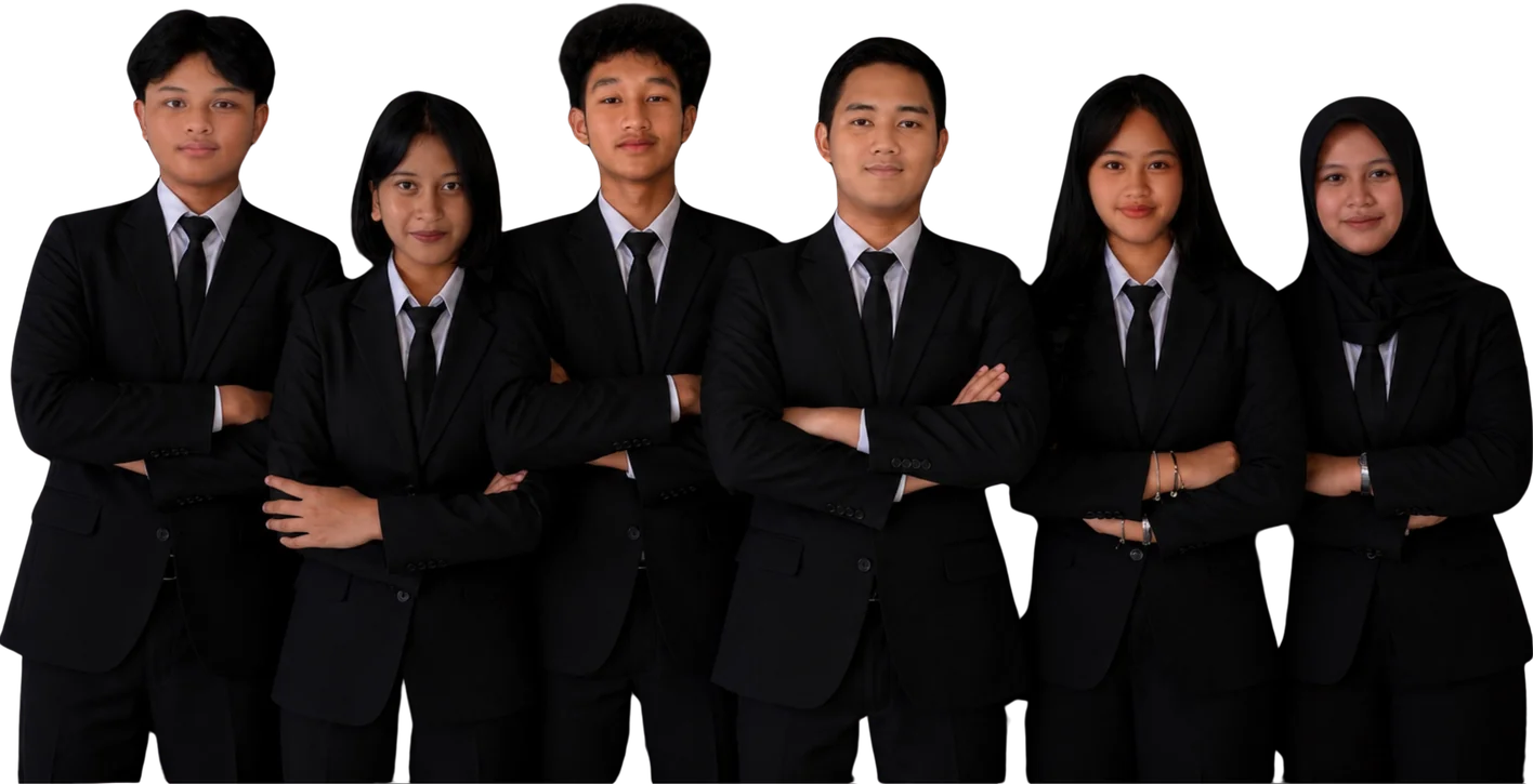 Enam anggota tim peneliti Nova-Band berjas hitam